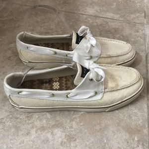 Sperry top sider cream glitter boat shoes SZ 9.5